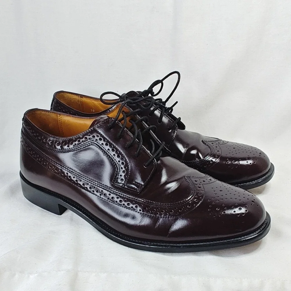 Bostonian Luxe Longwing Blucher Burgundy Leather Wingtip Oxfords Brogue Shoes 10